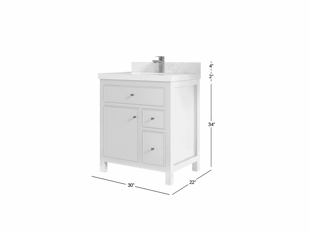 Sonoma 30 in. W x 22 in. D Single Sink Bathroom Vanity in Alabaster with countertop - Dimensions