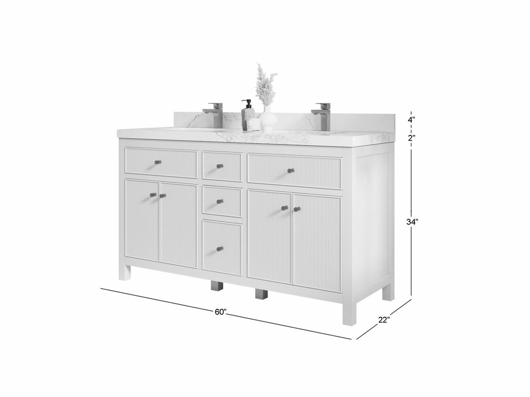 Sonoma 60 in W x 22 in D Free Standing Reeded Double Sink Bathroom Vanity