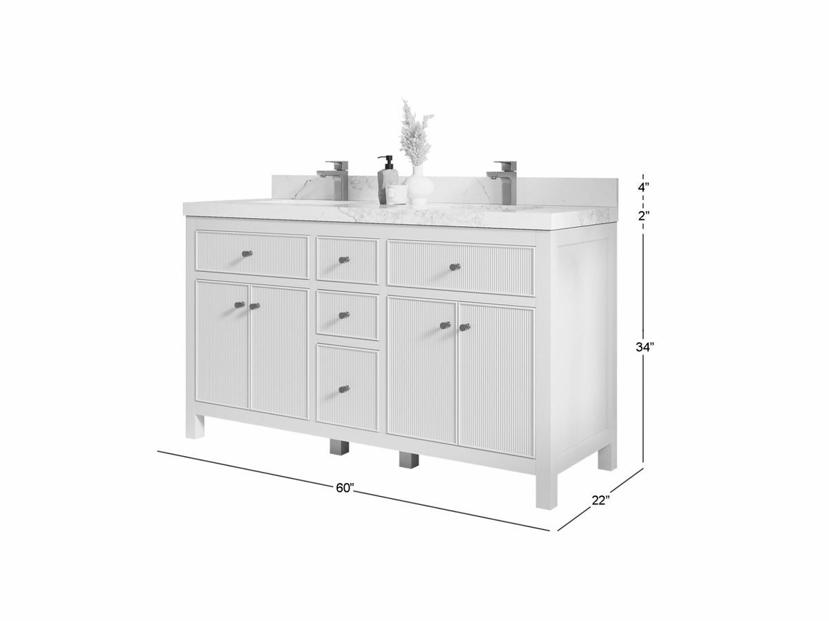 Sonoma 60 in W x 22 in D Free Standing Reeded Double Sink Bathroom Vanity