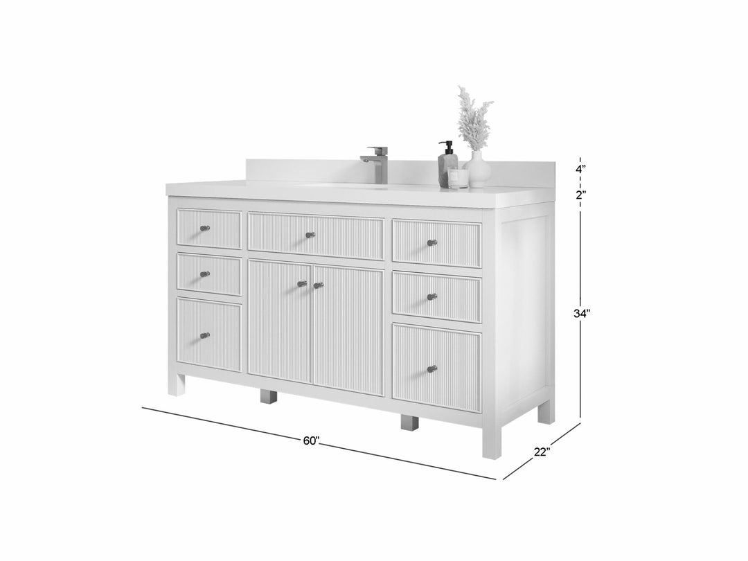 Sonoma 60 in W x 22 in D Free Standing Reeded Single Sink Bathroom Vanity
