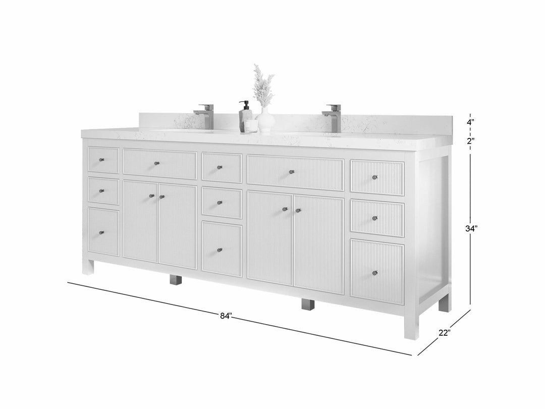 Sonoma 84 in W x 22 in D Free Standing Reeded Double Sink Bathroom Vanity