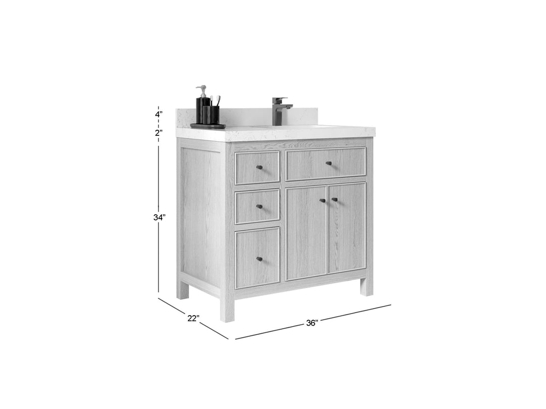 Sonoma Oak 36 in. W x 22 in. D Right Offset Sink Bathroom Vanity in Dark Natural with countertop - Dimensions