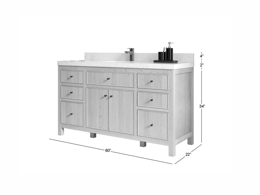Sonoma Oak 60 in. W x 22 in. D Single Sink Bathroom Vanity in Dark Natural with countertop - Dimensions