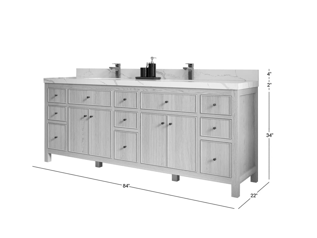 Sonoma Oak 84 in. W x 22 in. D Double Sink Bathroom Vanity in Dark Natural with countertop - Dimensions