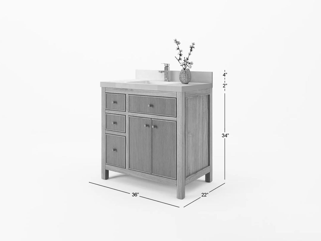 Teak Wood Bath Vanity – 36" W x 22" D, Sonoma Collection, Center Sink