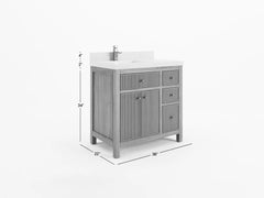 Sonoma Reeded Teak Wood 36 in. W x 22 in. D Left Offset Sink Bathroom Vanity - photo 5