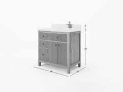 Sonoma Reeded Teak Wood 36 in. W x 22 in. D Right Offset Sink Bathroom Vanity - photo 5