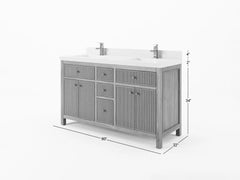 Sonoma Reeded Teak Wood 60 in. W x 22 in. D Double Sink Bathroom Vanity - photo 5