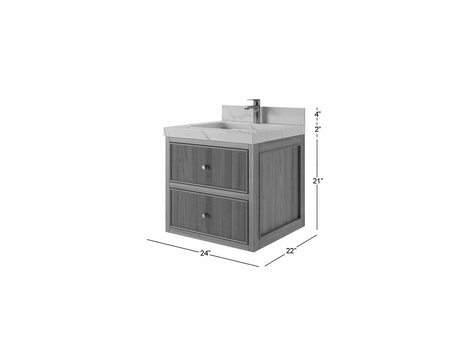 Sonoma Floating Teak 24 in. W x 22 in. D Single Sink Bathroom Vanity in Dark Natural with countertop - Dimensions