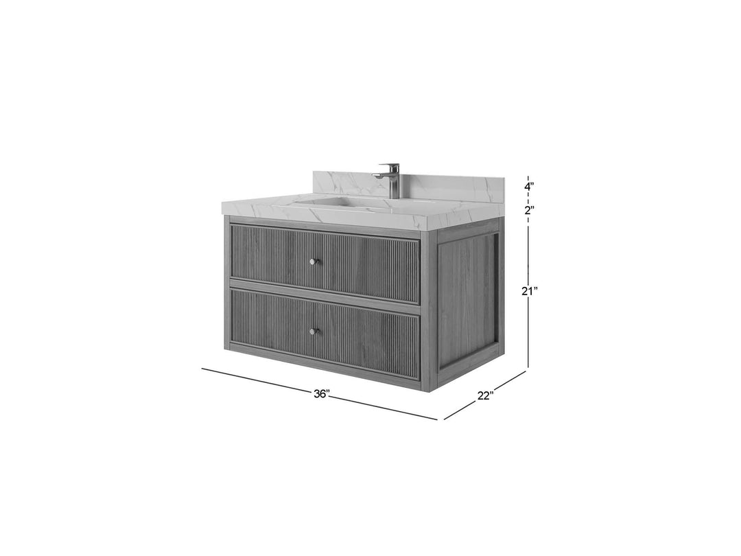 Sonoma Floating Teak 36 in. W x 22 in. D Center Sink Bathroom Vanity in Dark Natural with countertop - Dimensions