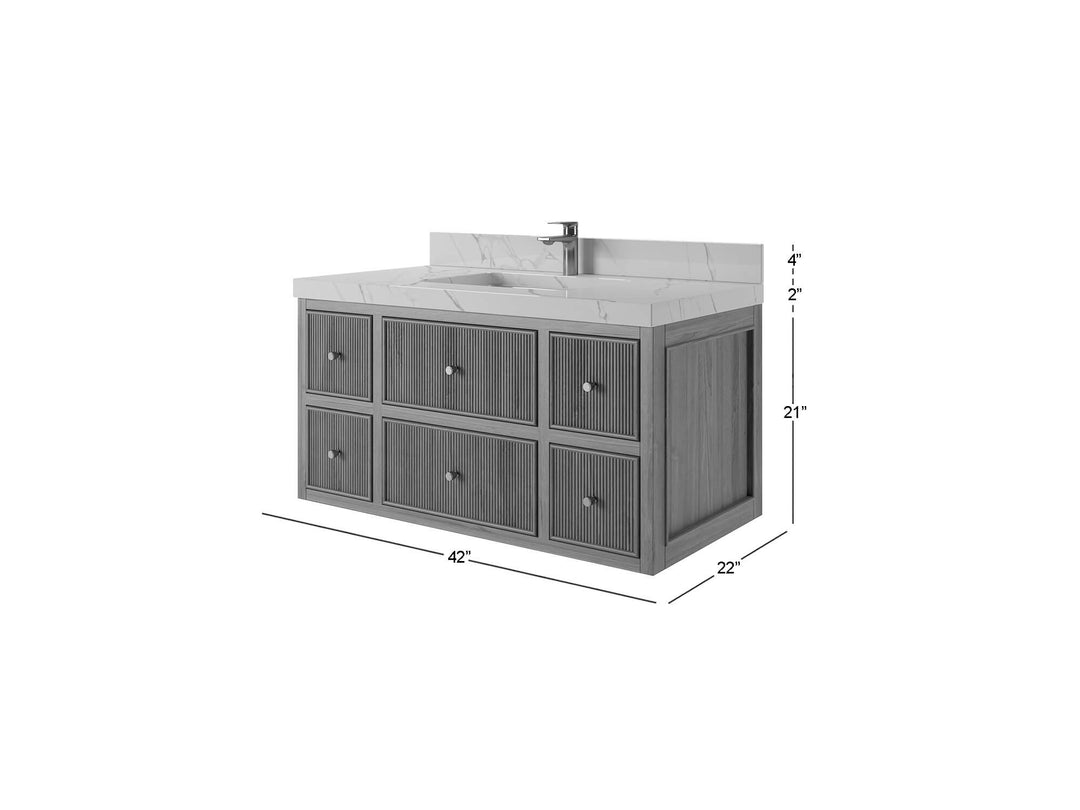 Sonoma Floating Teak 42 in. W x 22 in. D Single Sink Bathroom Vanity in Dark Natural with countertop - Dimensions