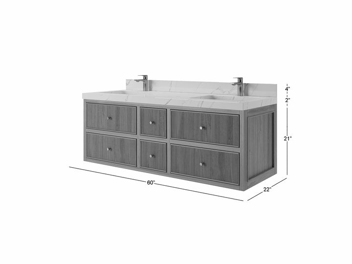 Sonoma Floating Teak 60 in. W x 22 in. D Double Sink Bathroom Vanity - photo 5