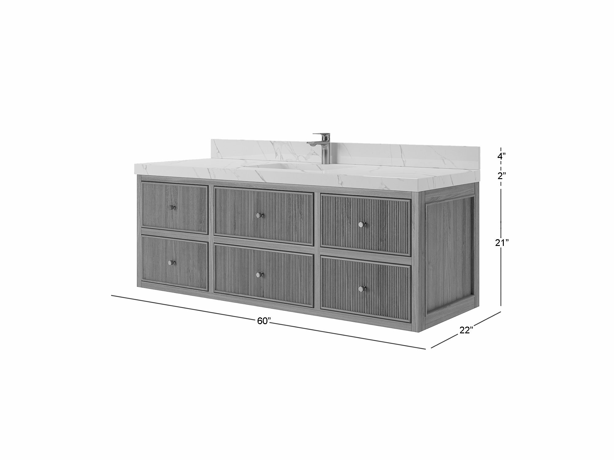 Sonoma Floating Teak 60 in. W x 22 in. D Single Sink Bathroom Vanity in Dark Natural with countertop - Dimensions