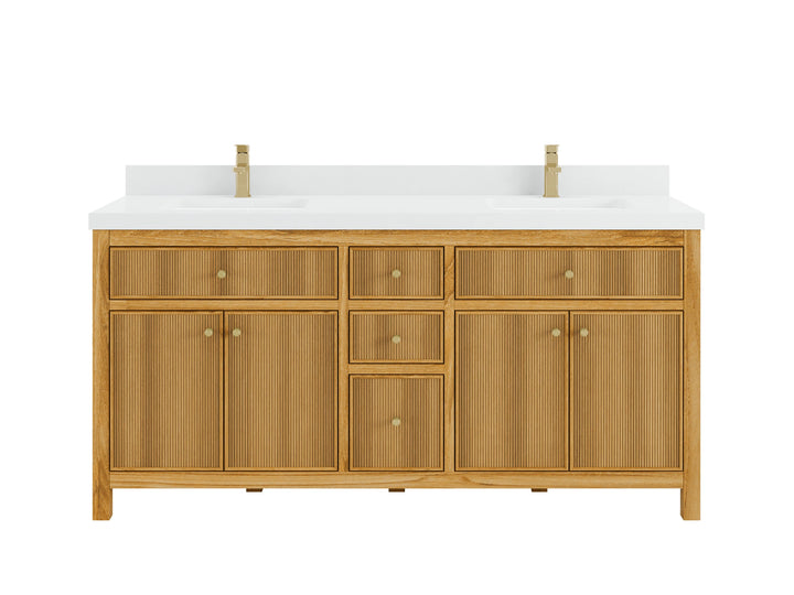 Sonoma Reeded Teak Wood 72 in. W x 22 in. D Double Sink Bathroom Vanity - photo 1
