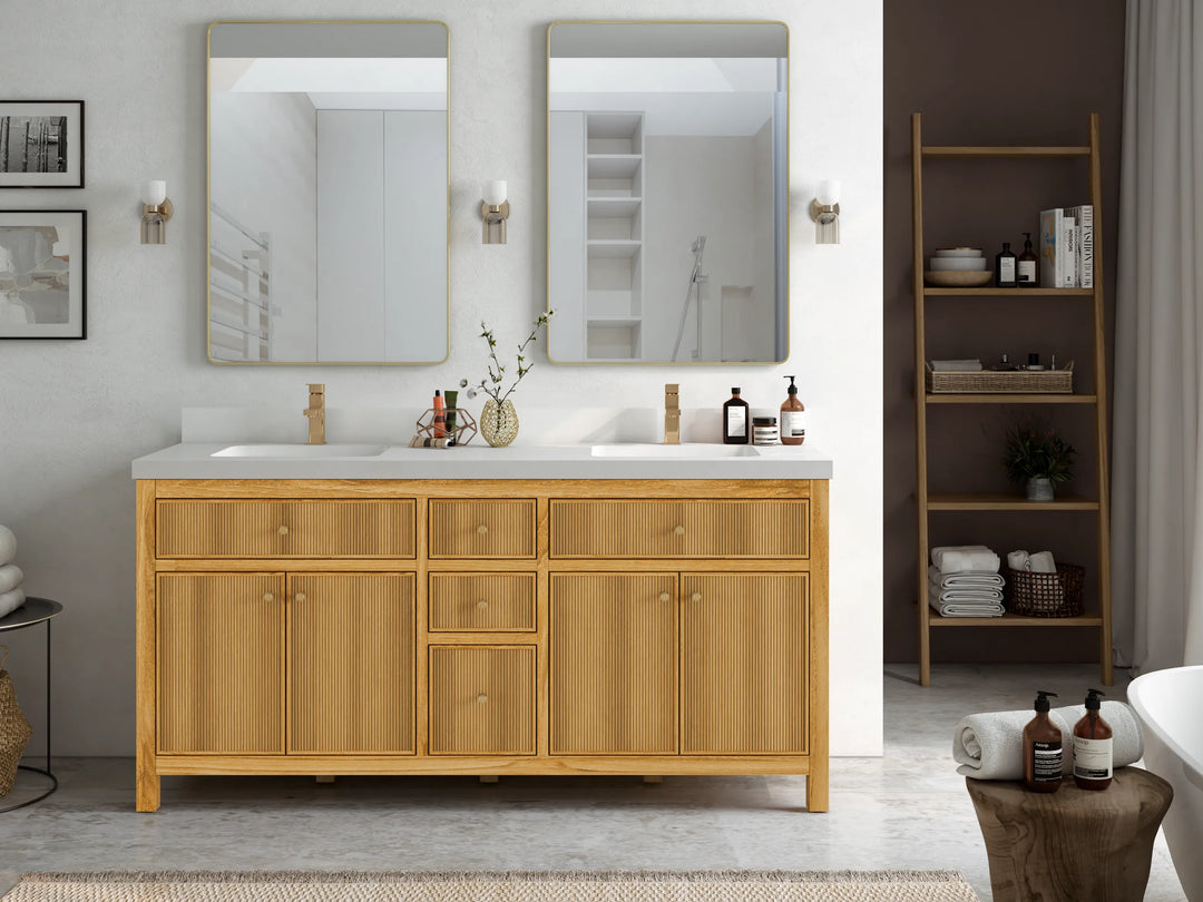 Sonoma Reeded Teak Wood 72 in. W x 22 in. D Double Sink Bathroom Vanity | 
              
                Light Natural Teak
                
                  
             - SON_TK_LNT_CA_BK_72D - photo №2