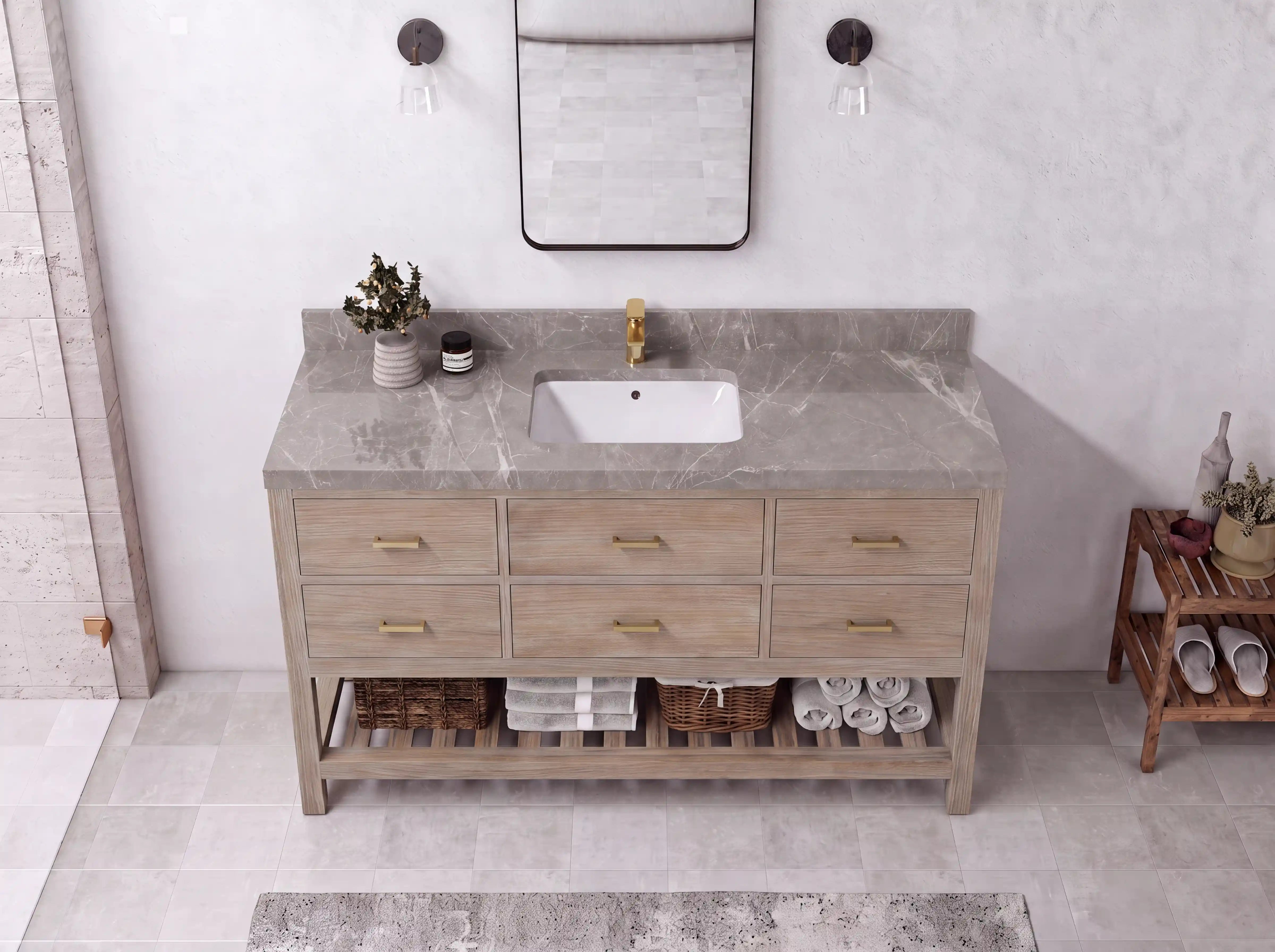 Parker Teak Wood 60 in. W x 22 in. D Single Sink Bathroom Vanity