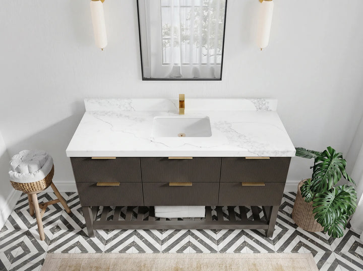 Catalina 60 in W x 22 in D Free Standing Reeded Single Sink Bathroom Vanity - photo 2