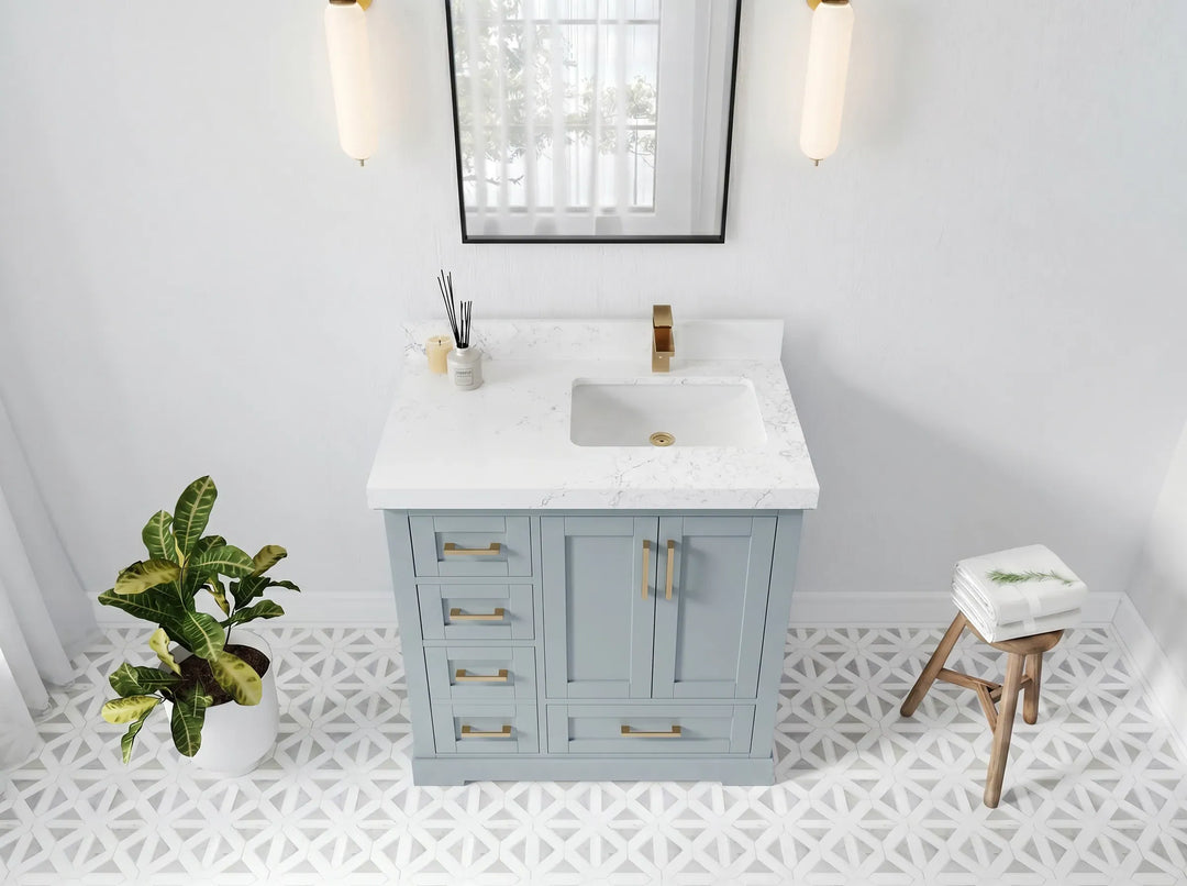Boston 36 in. W x 22 in. D Right Offset Sink Bathroom Vanity | 
              
                Blue Heather
                
                  
             - BST_BLU_WHQZ_36R - photo №3