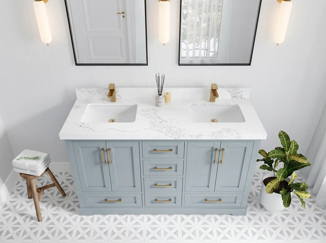 Boston 60 in. W x 22 in. D Double Sink Bathroom Vanity | 
              
                Blue Heather
                
                  
             - BST_BLU_WHQZ_60D - photo №3