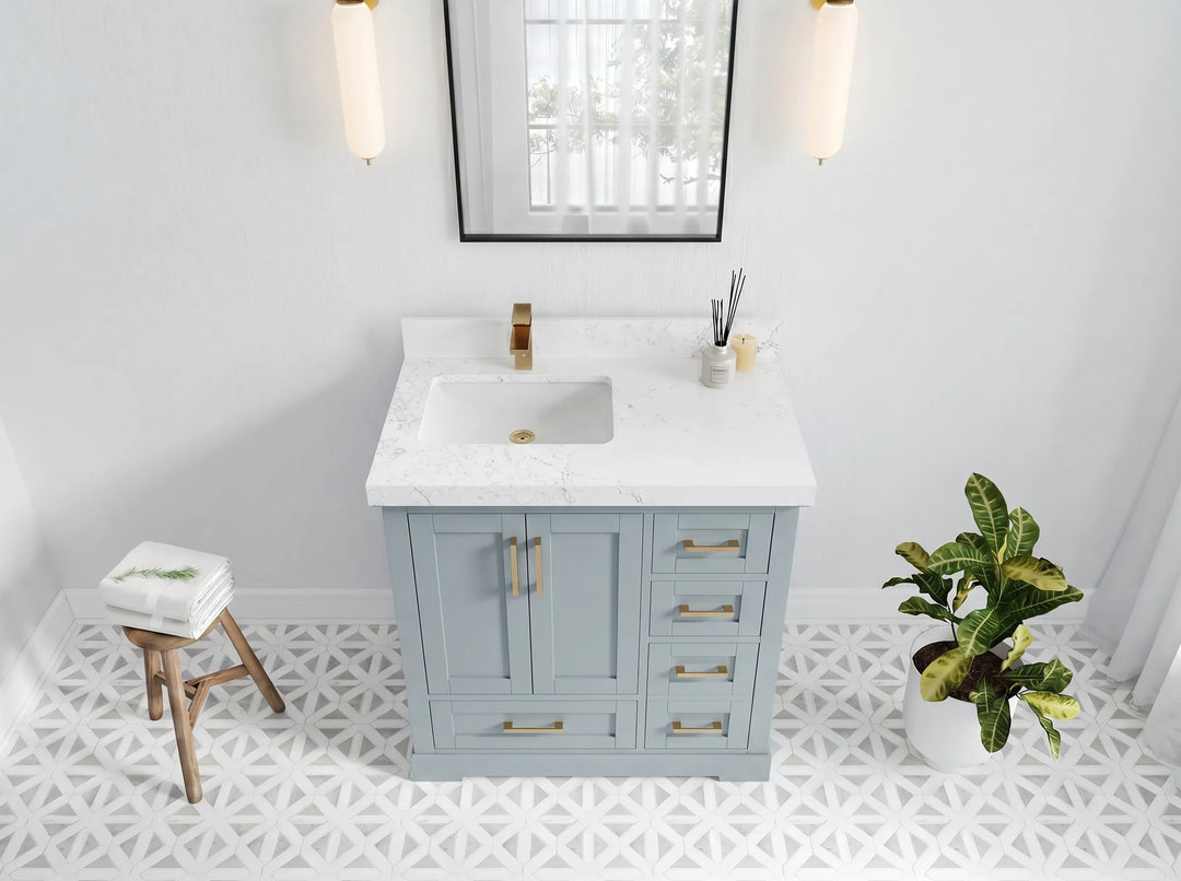 Boston 36 in. W x 22 in. D Left Offset Sink Bathroom Vanity | 
              
                Blue Heather
                
                  
             - BST_BLU_WHQZ_36L - photo №3