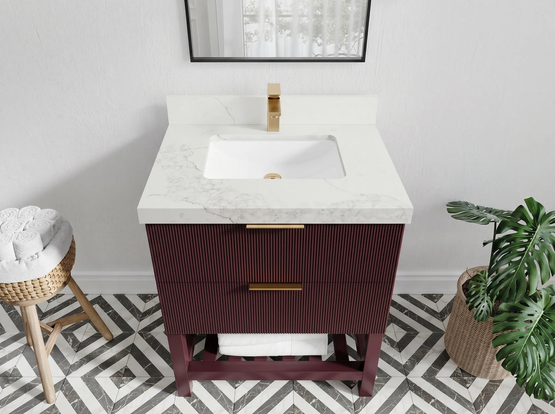 Catalina 30 in W x 22 in D Free Standing Reeded Single Sink Bathroom Vanity | 
              
                Burgundy
                
                  
             - CAT-CAB-BGD-29 - photo №2