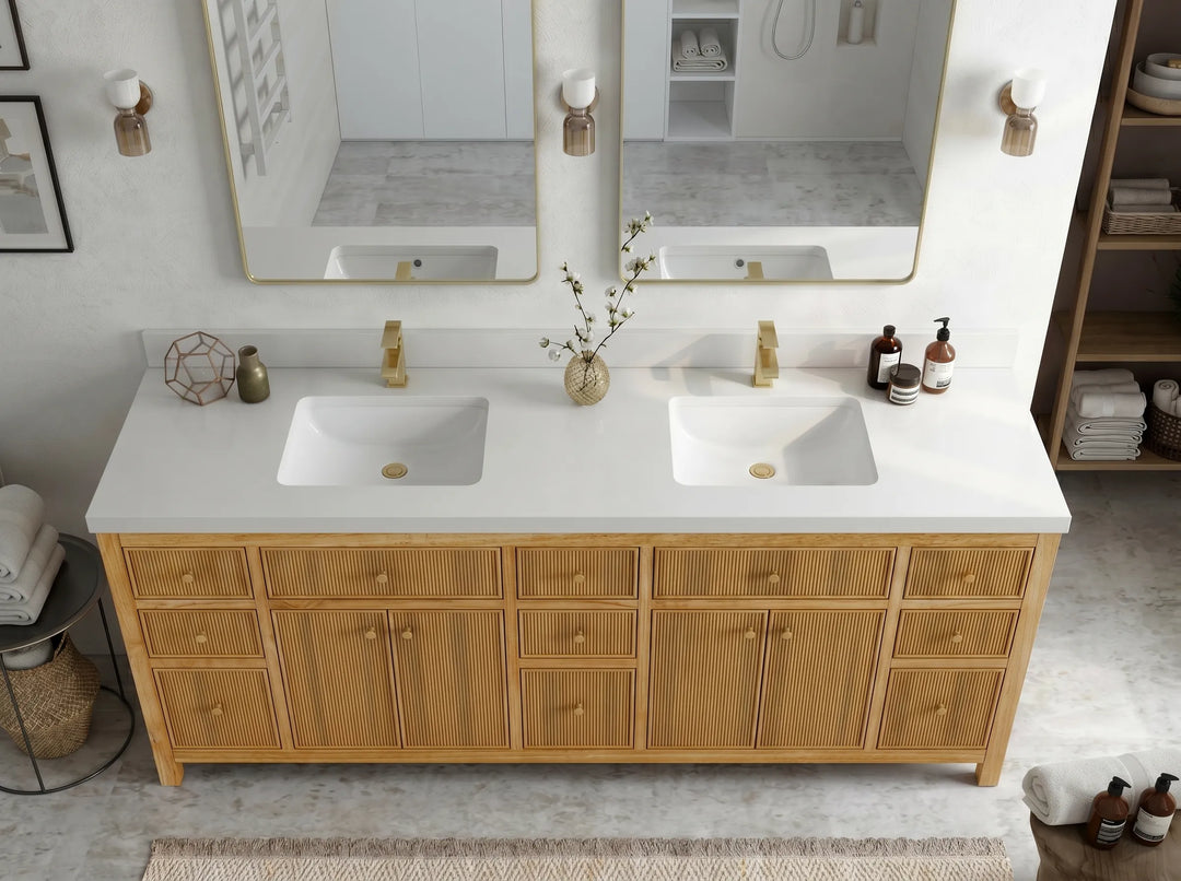 Sonoma Reeded Teak Wood 84 in. W x 22 in. D Double Sink Bathroom Vanity | 
              
                Light Natural Teak
                
                  
             - SON_TK_LNT_WHQZ_84D - photo №2