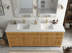 Sonoma Reeded Teak Wood 84 in. W x 22 in. D Double Sink Bathroom Vanity - photo 2