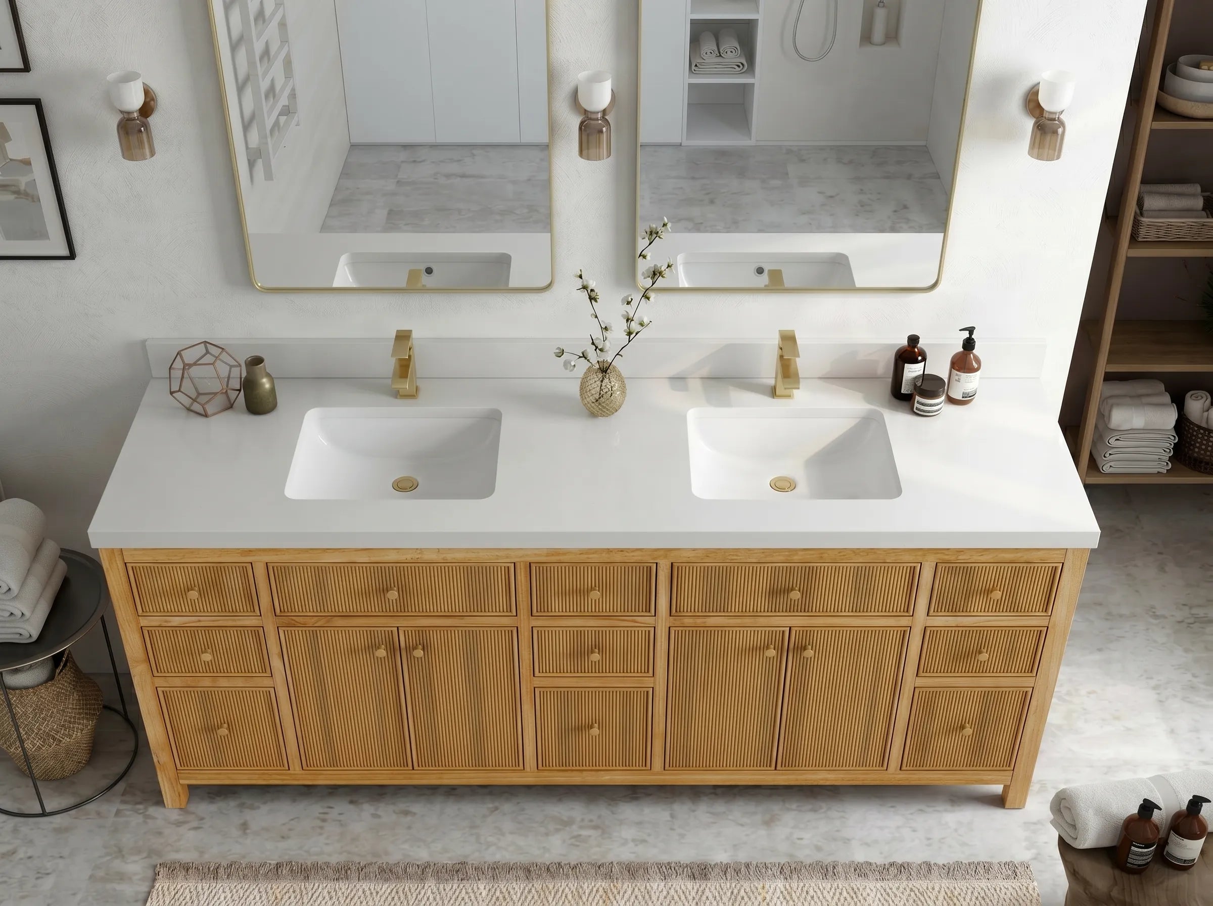 Sonoma Reeded Teak Wood 84 in. W x 22 in. D Double Sink Bathroom Vanity