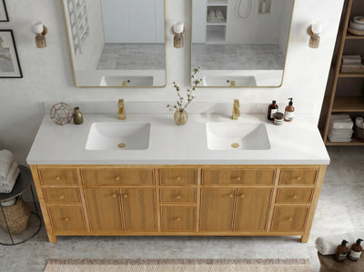 Sonoma Reeded Teak Wood 84 in. W x 22 in. D Double Sink Bathroom Vanity