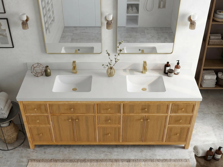 Sonoma Reeded Teak Wood 84 in. W x 22 in. D Double Sink Bathroom Vanity - photo 2