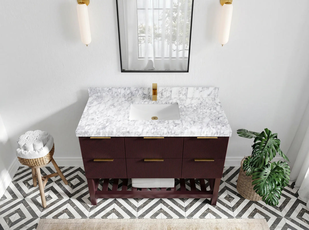 Catalina 48 in W x 22 in D Free Standing Reeded Single Sink Bathroom Vanity | 
              
                Burgundy
                
                  
             - CAT_BGD_WHQZ_48S - photo №2