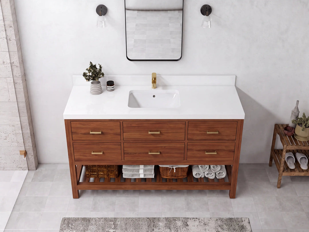 Parker Teak Wood 60 in. W x 22 in. D Single Sink Bathroom Vanity | 
              
                Dark Natural Teak
                
                  
             - PRK_TK_DNT_WHQZ_60S - photo №2