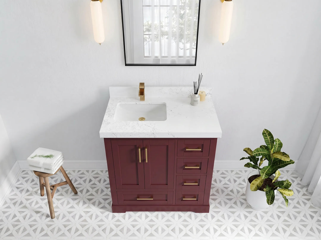 Boston 36 in. W x 22 in. D Left Offset Sink Bathroom Vanity | 
              
                Burgundy
                
                  
             - BST-CAB-BGD-35L - photo №2