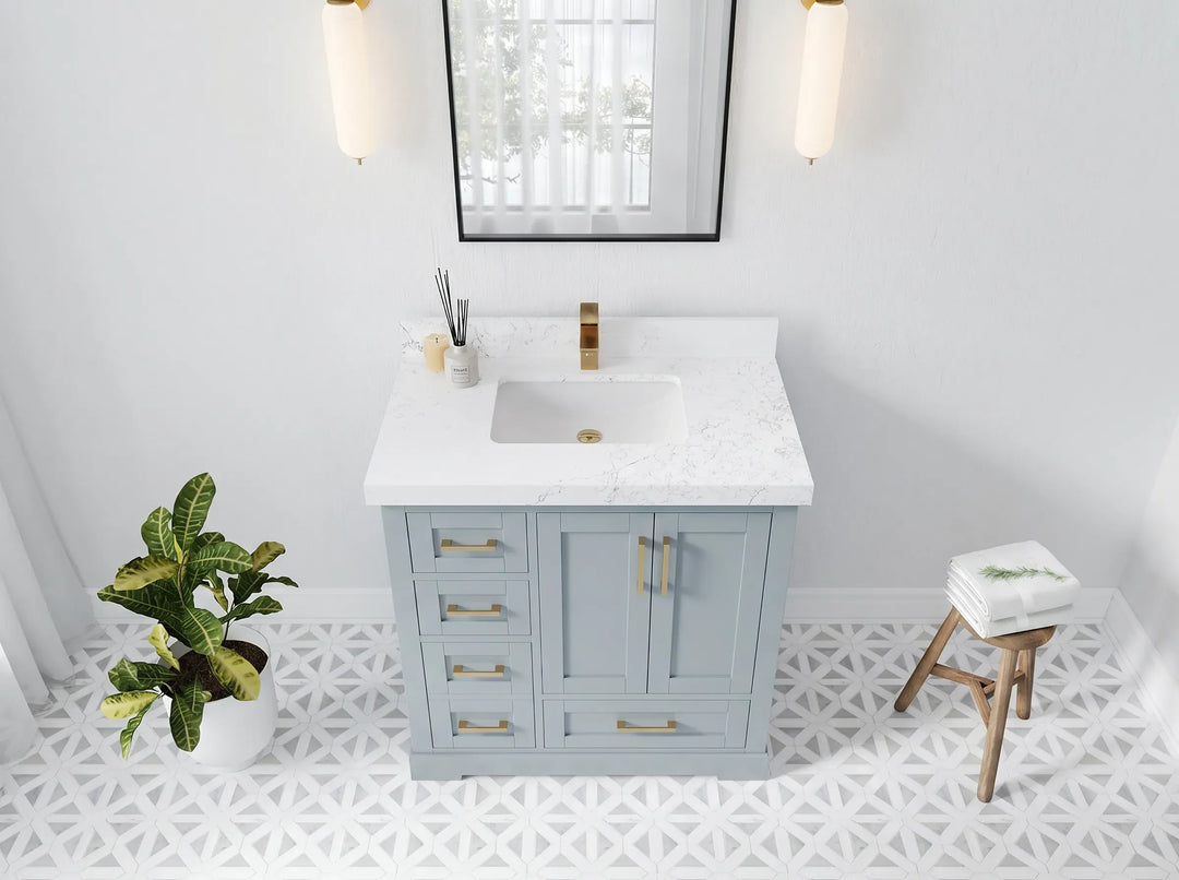 Boston 36 in. W x 22 in. D Center Sink Bathroom Vanity | 
              
                Blue Heather
                
                  
             - BST_BLU_WHQZ_36CR - photo №3