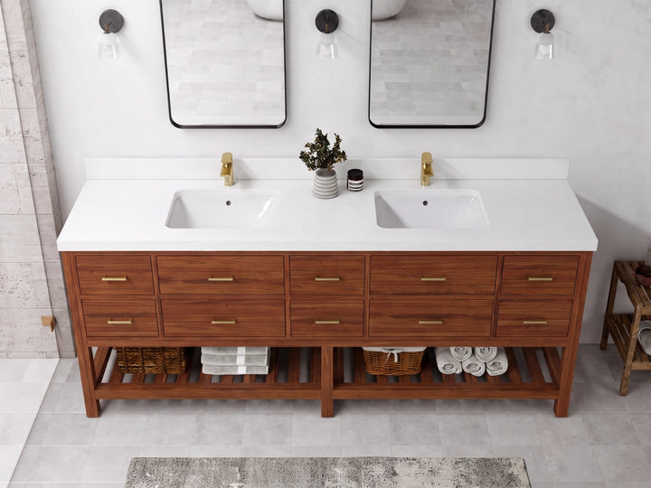 Parker Teak Wood 84 in. W x 22 in. D Double Sink Bathroom Vanity - photo 2
