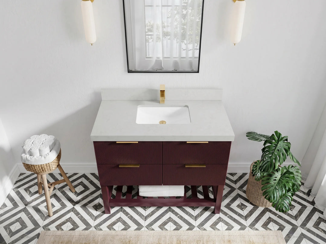 Catalina 42 in W x 22 in D Free Standing Reeded Single Sink Bathroom Vanity | 
              
                Burgundy
                
                  
             - CAT_BGD_WHQZ_42 - photo №2