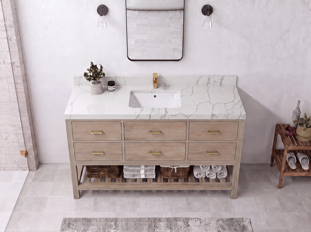 Parker Teak Wood 60 in. W x 22 in. D Single Sink Bathroom Vanity | 
              
                Light Gray Washed
                
                  
             - PRK_TK_LGW_WHQZ_60S - photo №19