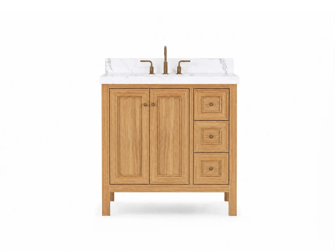Nashville Teak Wood 36 in. W x 22 in. D Center Sink Bathroom Vanity | 
              
                Light Natural Teak
                
                  
             - NAS_TK_LNT_WHQZ_36CL - photo №1