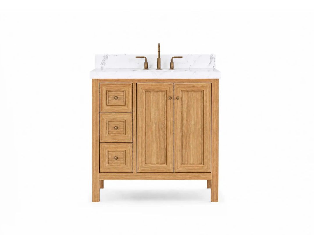 Nashville Teak Wood 36 in. W x 22 in. D Center Sink Bathroom Vanity | 
              
                Light Natural Teak
                
                  
             - NAS_TK_LNT_WHQZ_36CR - photo №1