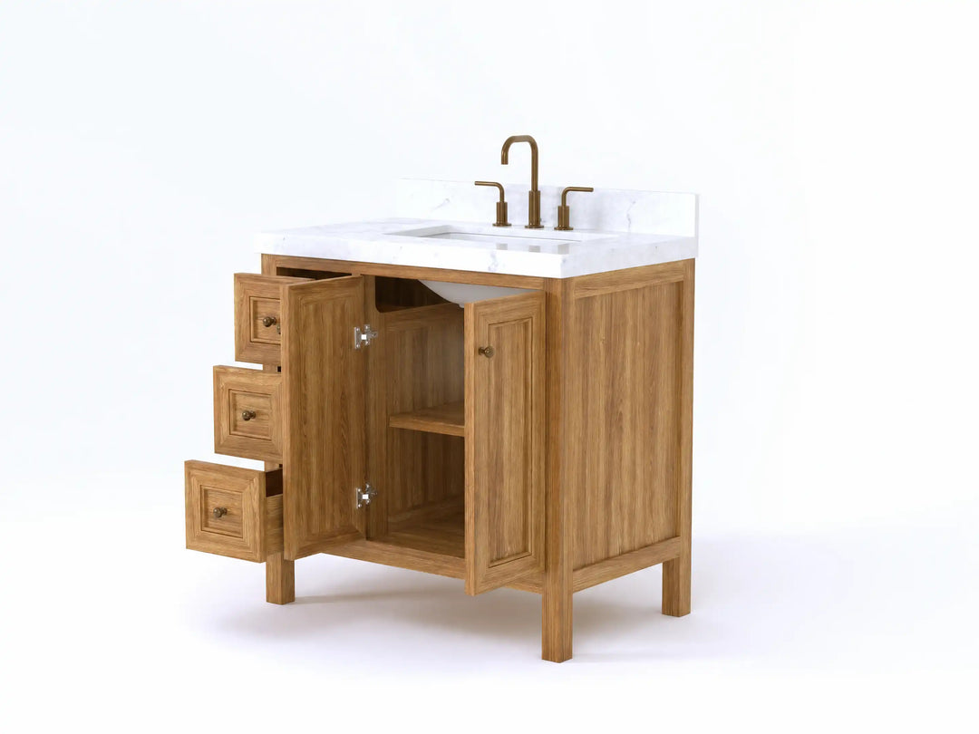 Nashville Teak Wood 36 in. W x 22 in. D Center Sink Bathroom Vanity | 
              
                Light Natural Teak
                
                  
             - NAS_TK_LNT_WHQZ_36CR - photo №2