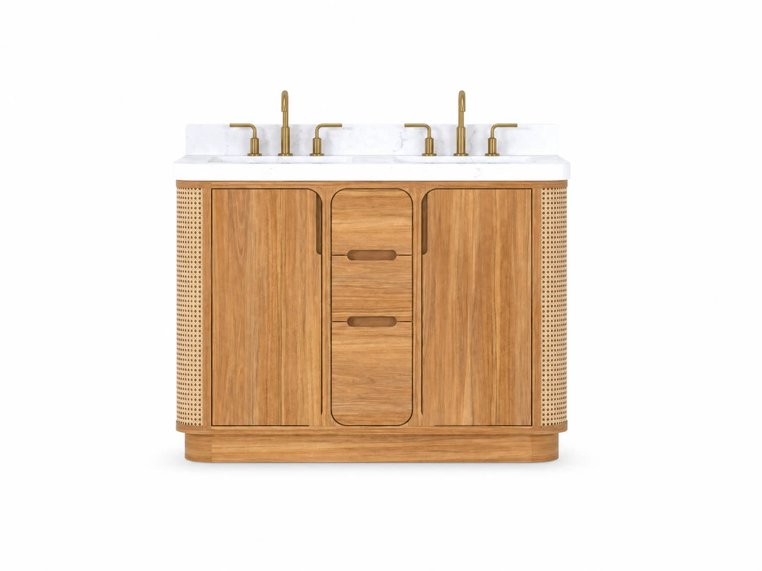 Ventura Teak 48 in. W x 22 in. D Double Sink Bathroom Vanity | 
              
                Light Natural Teak
                
                  
             - VTR_TK_LNT_CA_GL_48D - photo №1