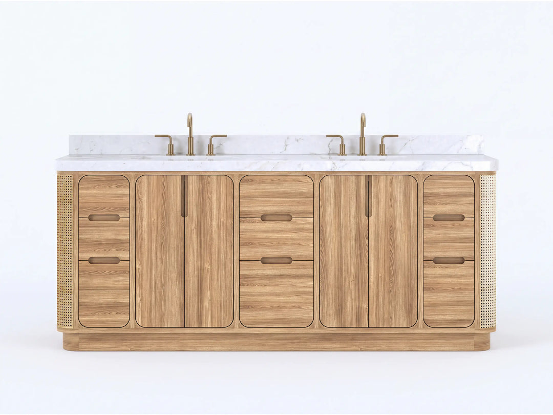 Ventura Teak 84 in. W x 22 in. D Double Sink Bathroom Vanity | 
              
                Light Natural Teak
                
                  
             - VTR_TK_LNT_CA_GL_84D - photo №1
