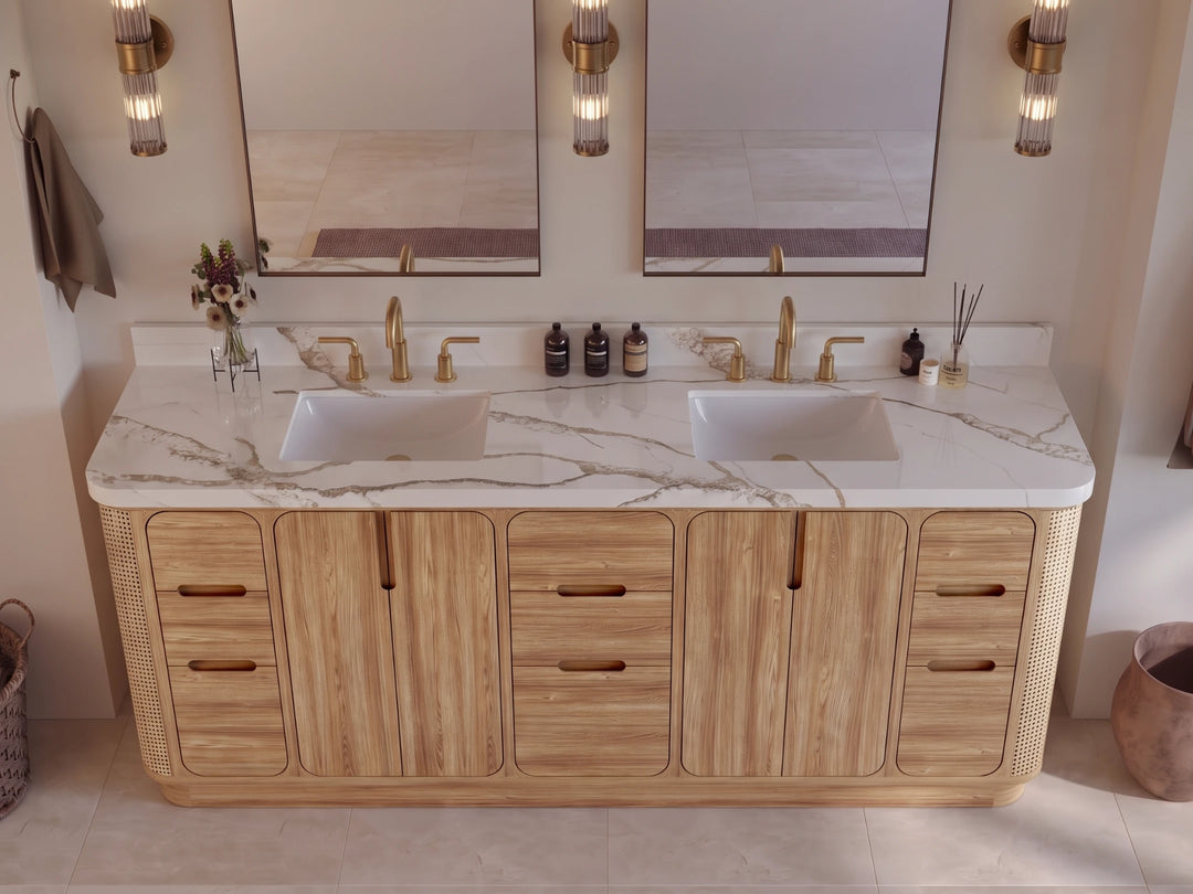 Ventura Teak 84 in. W x 22 in. D Double Sink Bathroom Vanity | 
              
                Light Natural Teak
                
                  
             - VTR_TK_LNT_CA_GL_84D - photo №2