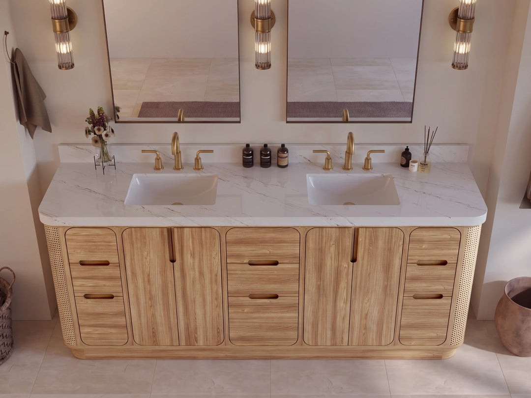Ventura Teak 84 in. W x 22 in. D Double Sink Bathroom Vanity | 
              
                Light Natural Teak
                
                  
             - VTR_TK_LNT_CA_GL_84D - photo №8