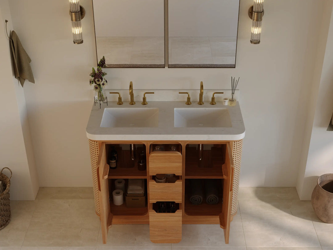 Ventura Teak 48 in. W x 22 in. D Double Sink Bathroom Vanity | 
              
                Light Natural Teak
                
                  
             - VTR_TK_LNT_CA_GL_48D - photo №2