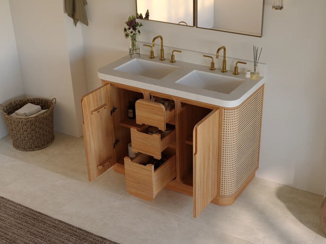 Ventura Teak 48 in. W x 22 in. D Double Sink Bathroom Vanity | 
              
                Light Natural Teak
                
                  
             - VTR_TK_LNT_CA_GL_48D - photo №4