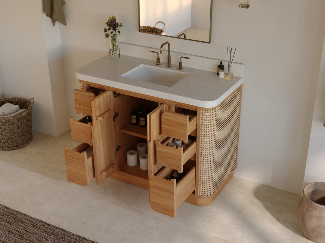 Ventura Teak 48 in. W x 22 in. D Single Sink Bathroom Vanity | 
              
                Light Natural Teak
                
                  
             - VTR_TK_LNT_CARM_48S - photo №4