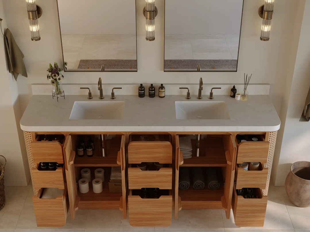 Ventura Teak 84 in. W x 22 in. D Double Sink Bathroom Vanity | 
              
                Light Natural Teak
                
                  
             - VTR_TK_LNT_CA_GL_84D - photo №2