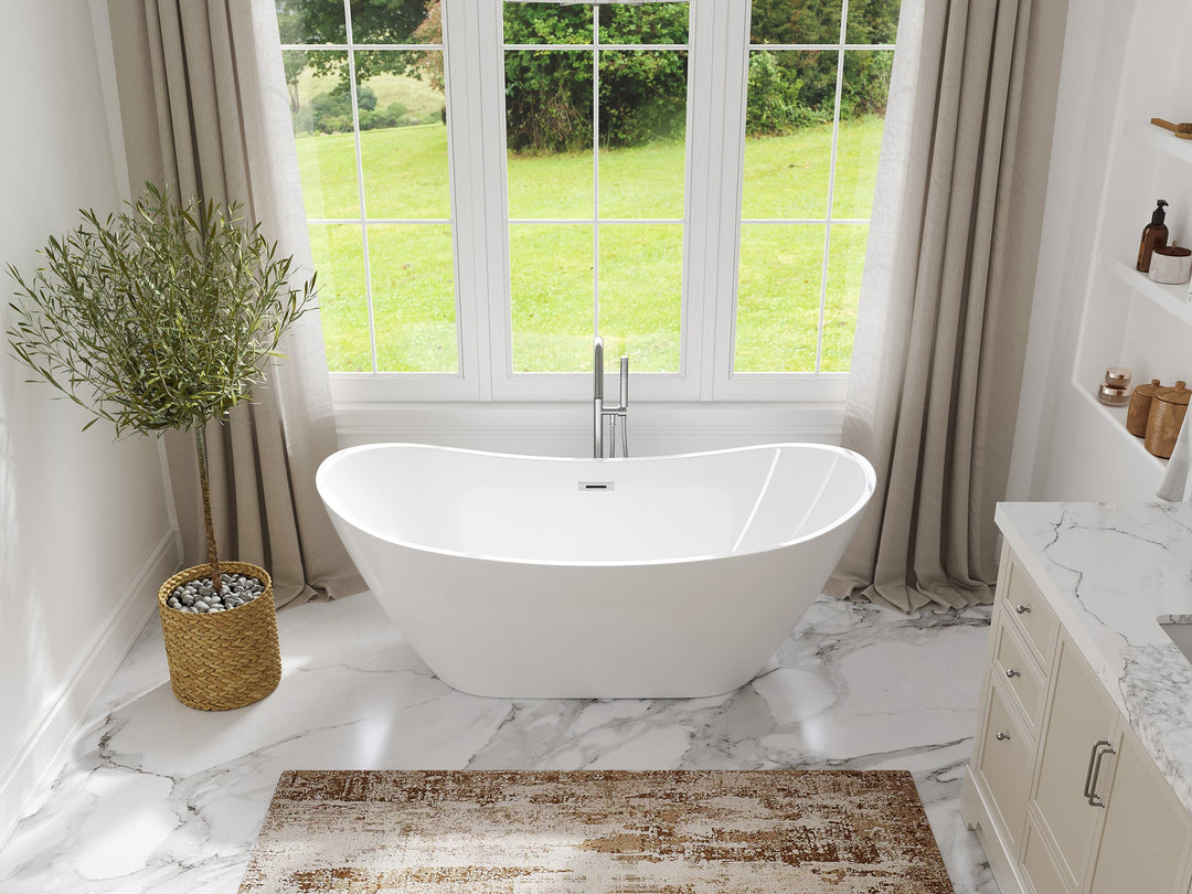 Caroline 67 in. Modern | Contemporary Freestanding Acrylic Bathtub in White