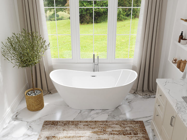 Caroline 67 in. Modern | Contemporary Freestanding Acrylic Bathtub in White - photo 4